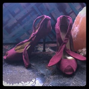 bebe velvet ankle tie heels